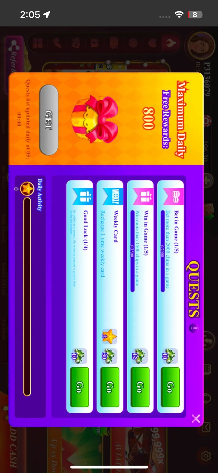 S9 Game daily login rewards screen